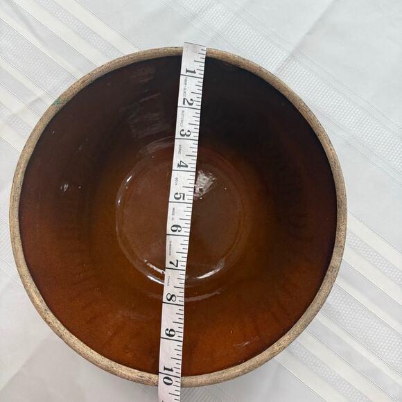 Vintage Brown Glazed Stoneware Bowl 10” Rustic Farmhouse Pottery - Picture 5 of 9